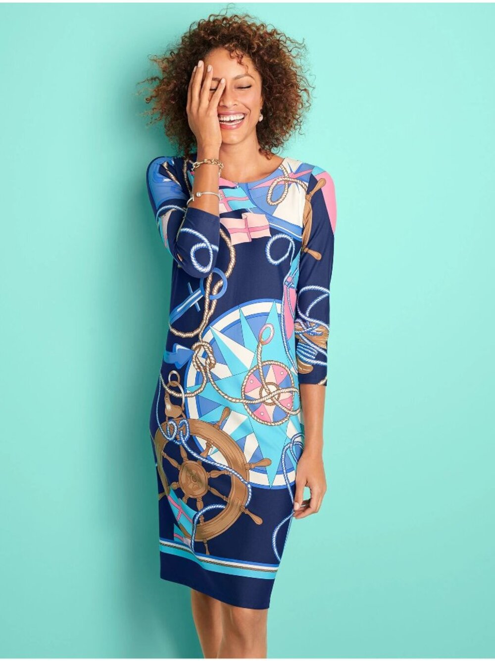 Talbots Nautical Shift Dress Medium Petite Blue Jersey NWT
